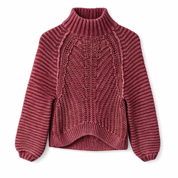 Free People Maroon Cable Knit Cowl Neck Sweater XS Cozy Chunky Knit - Picture 4 of 4